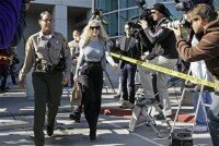 Lohan leaving her probation progress hearing in Los Angeles in January