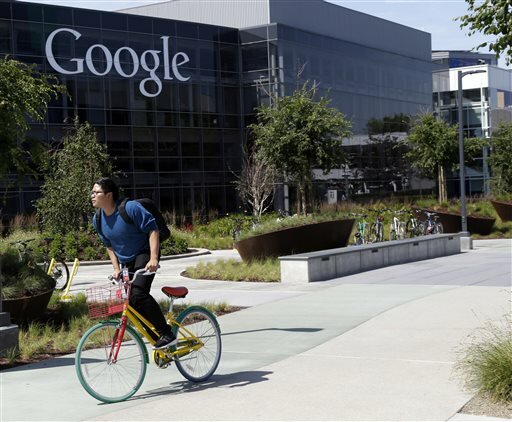 DREAM JOB: A Google employees rides his bike outside Google's Mountain View office in California. Google, which was revealed to only hire Asians for computer programming jobs and rarely promote them to executive levels, is currently trying to expand opportunities for Asians and other minorities.